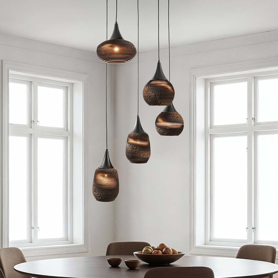 5-lichts design hanglamp van karton - Filtra