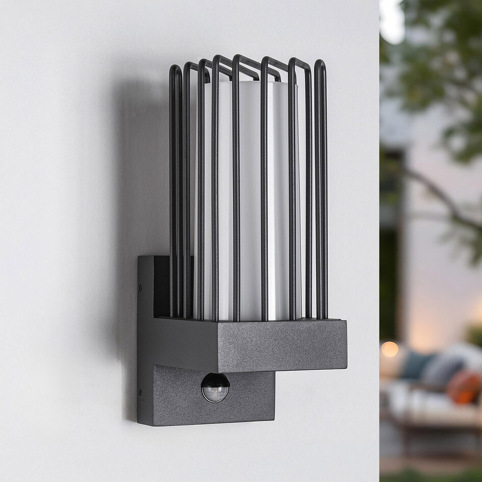 Industriële donker grijze wandlamp met sensor - Tijn