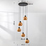 Moderne hanglamp Marmore mat zwart met marmerlook bollen, 5-lichts