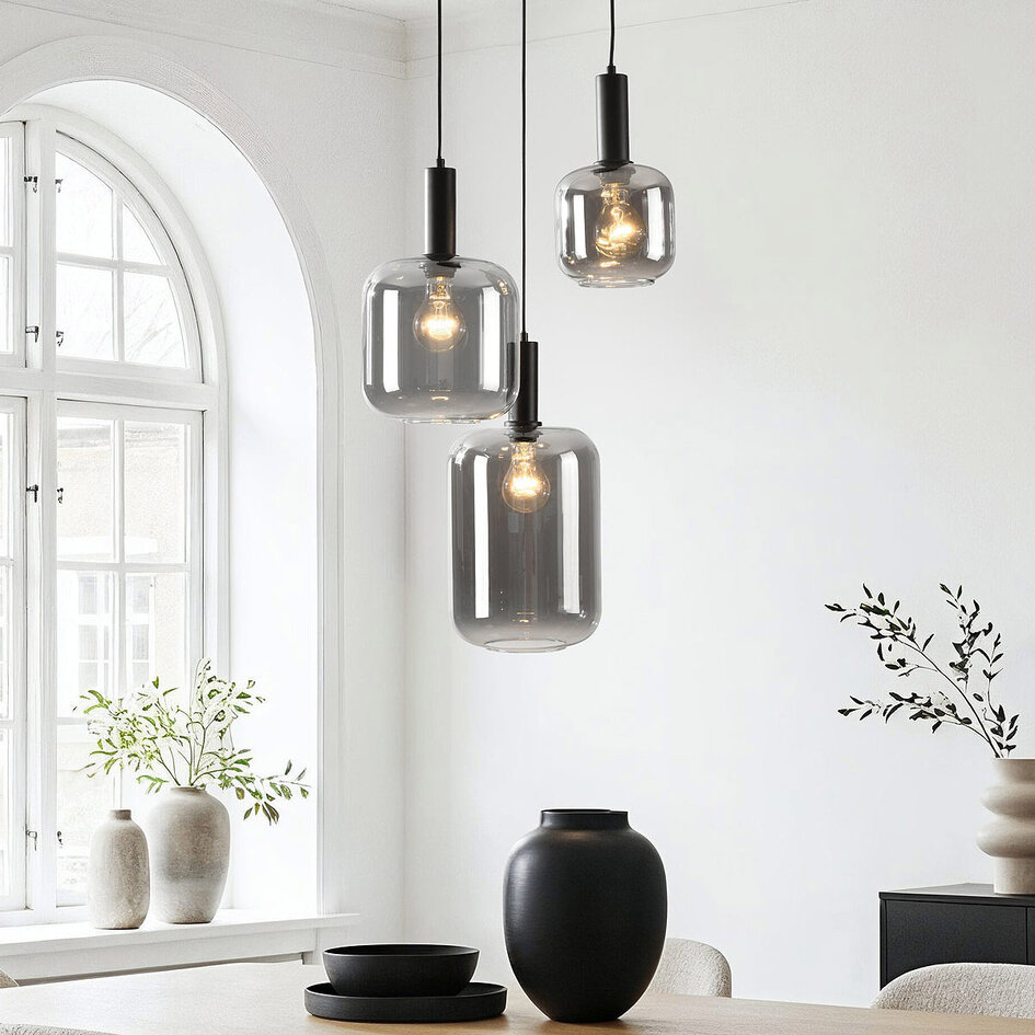 Lampe suspendue Rustique 3-lumières avec verre fumé
