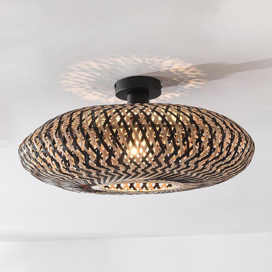 Boho chic plafondlamp Marui van handgevlochten bamboe