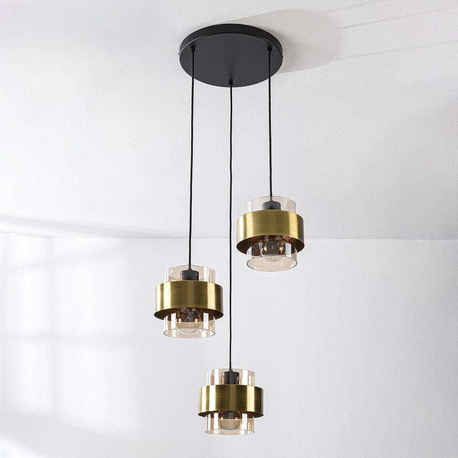 Lampe suspendue design Fynna 3-lumières verre ambré