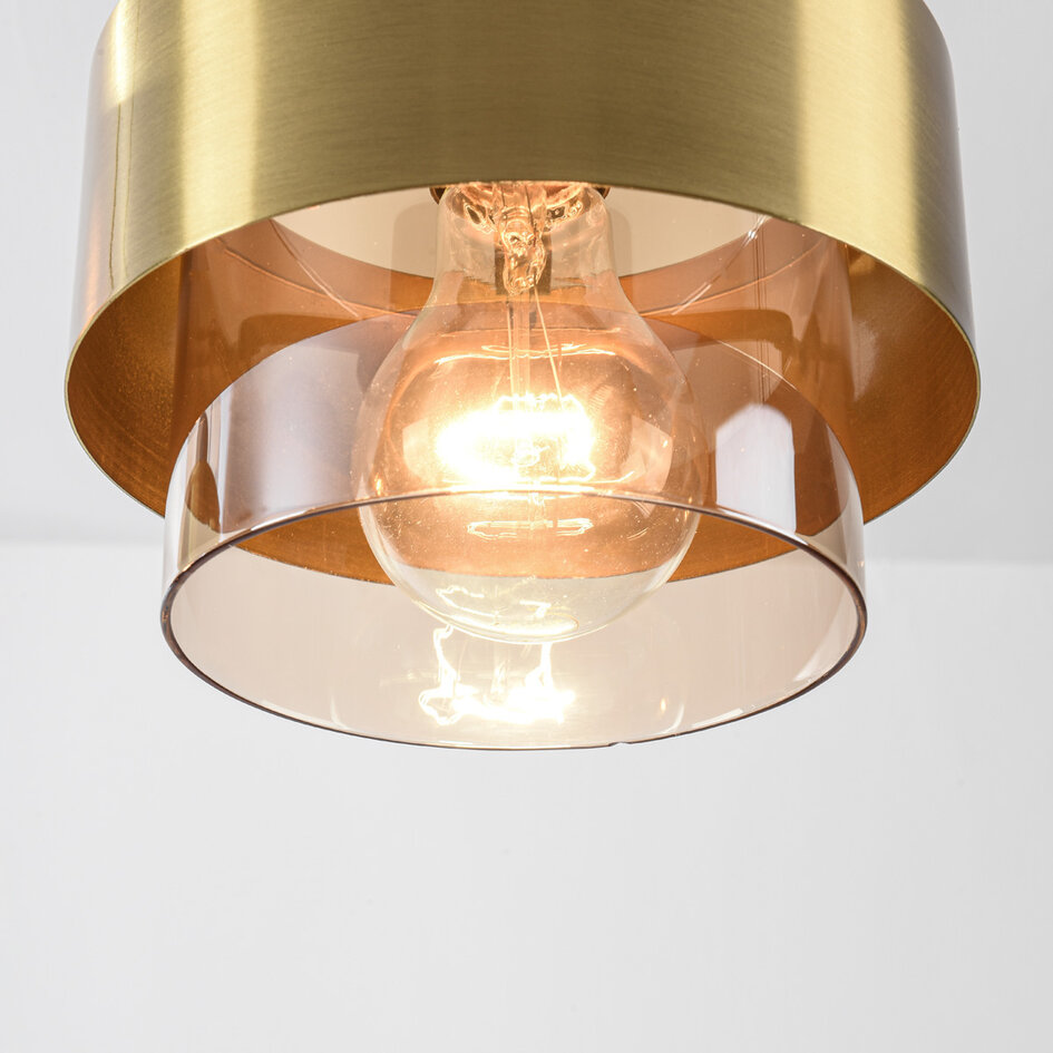 Eigentijdse hanglamp Faey 3-lichts en amber glas