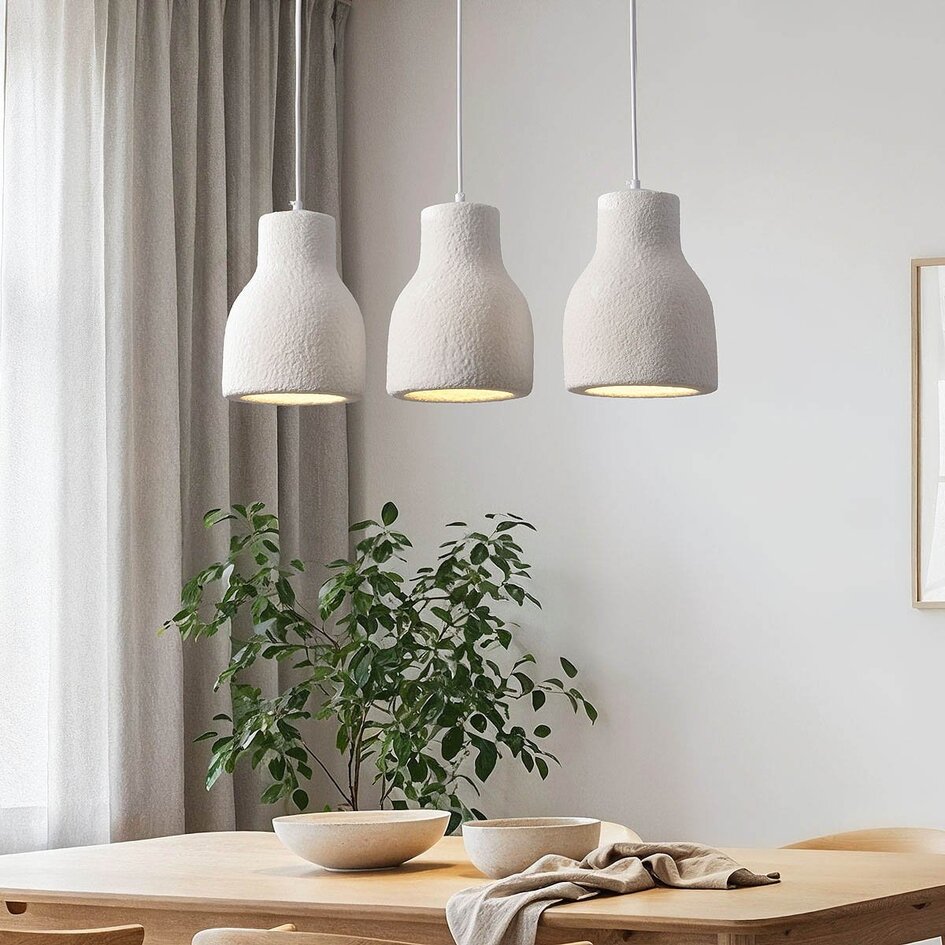 Lampe suspendue Wabi Sabi Hikari avec abat-jour blanc à 3 lumières