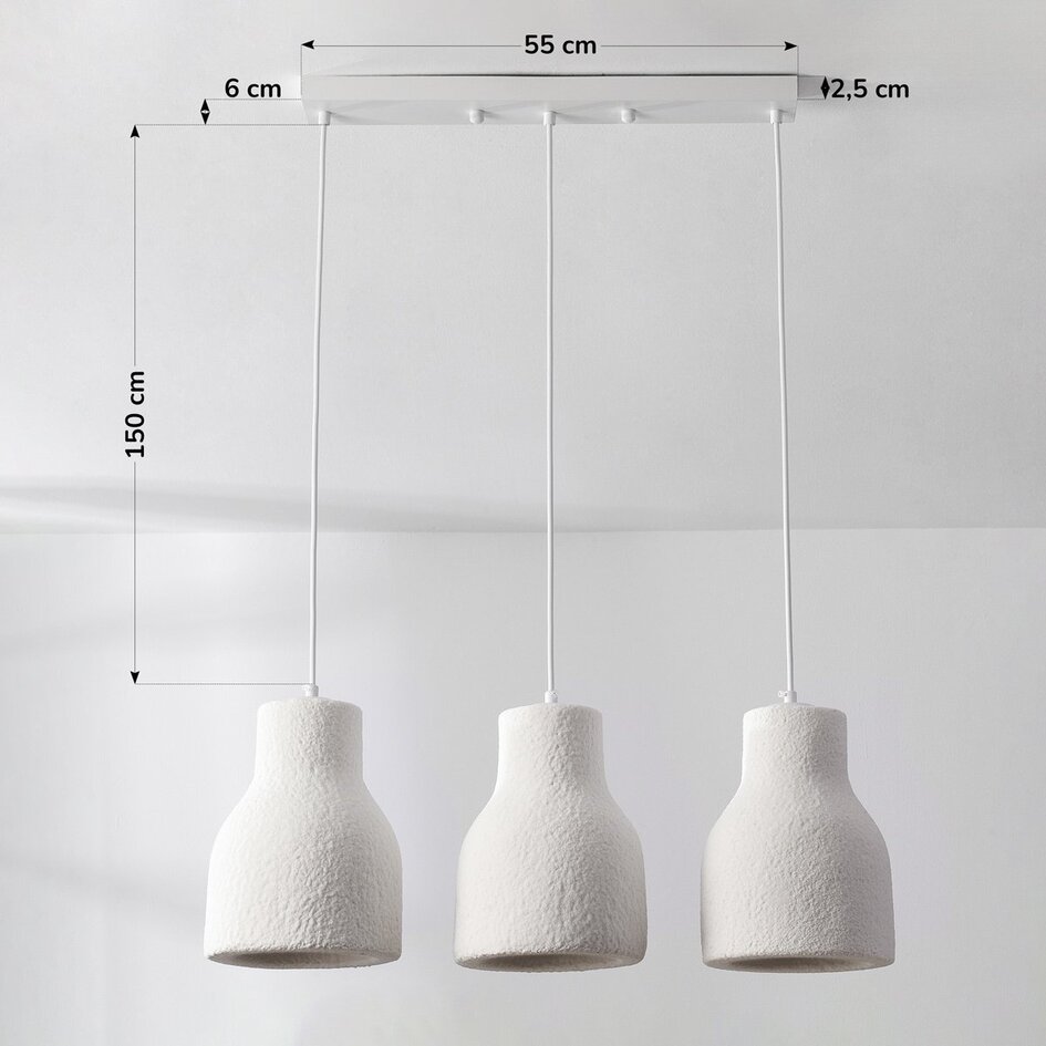 Lampe suspendue Wabi Sabi Hikari avec abat-jour blanc à 3 lumières