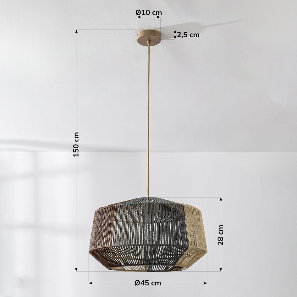 Lampe suspendue Ravon en corde tressée tricolore