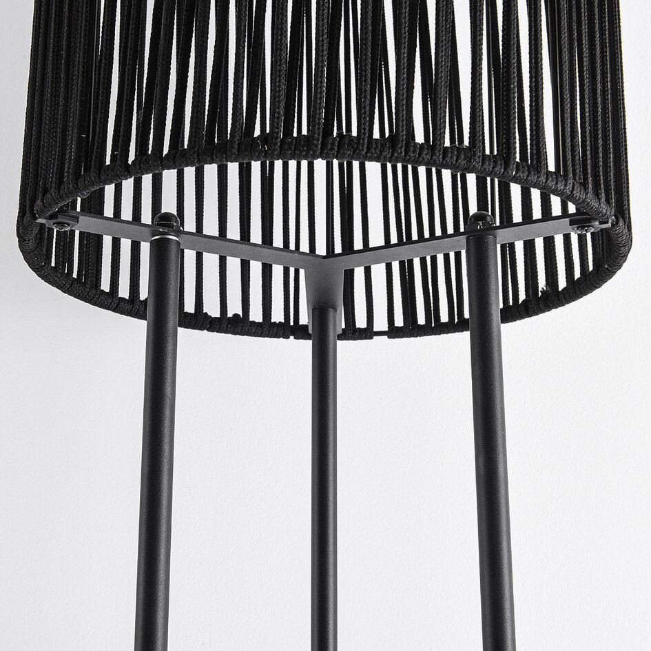 Staande solar buitenlamp Vinta, 3-staps dimbare LEDs en gevlochten touw, zwart