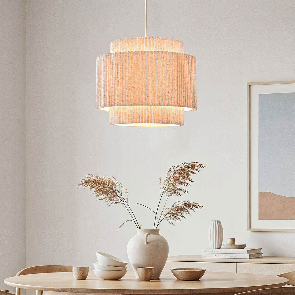 Hanglamp Tressa met geribbelde stoffen kap - Beige
