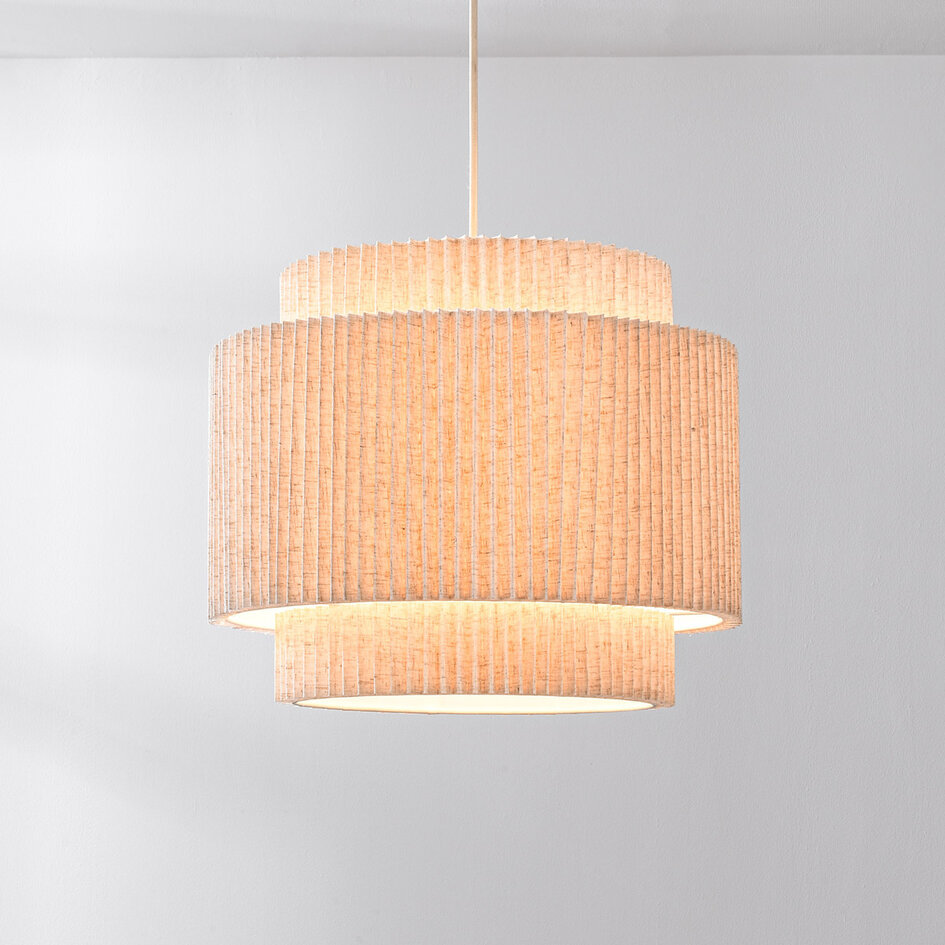 Suspension Tressa avec abat-jour en tissu nervuré - beige