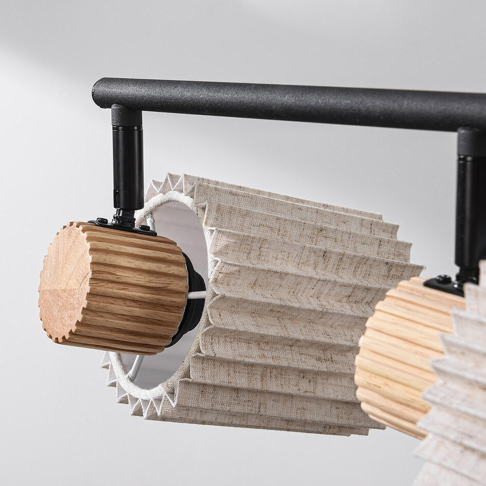 Zwarte plafondlamp Noura met vier draaibare spots van beige stof