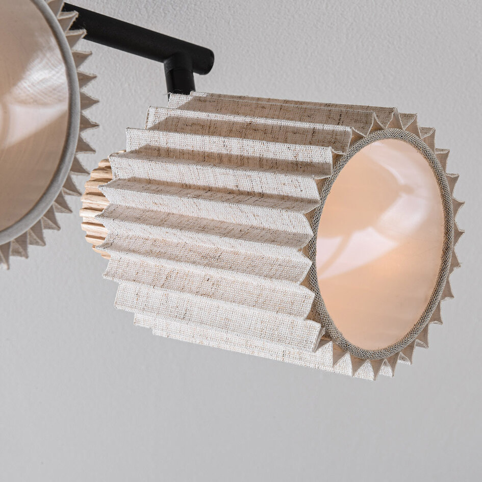 Zwarte plafondlamp Noura met vier draaibare spots van beige stof