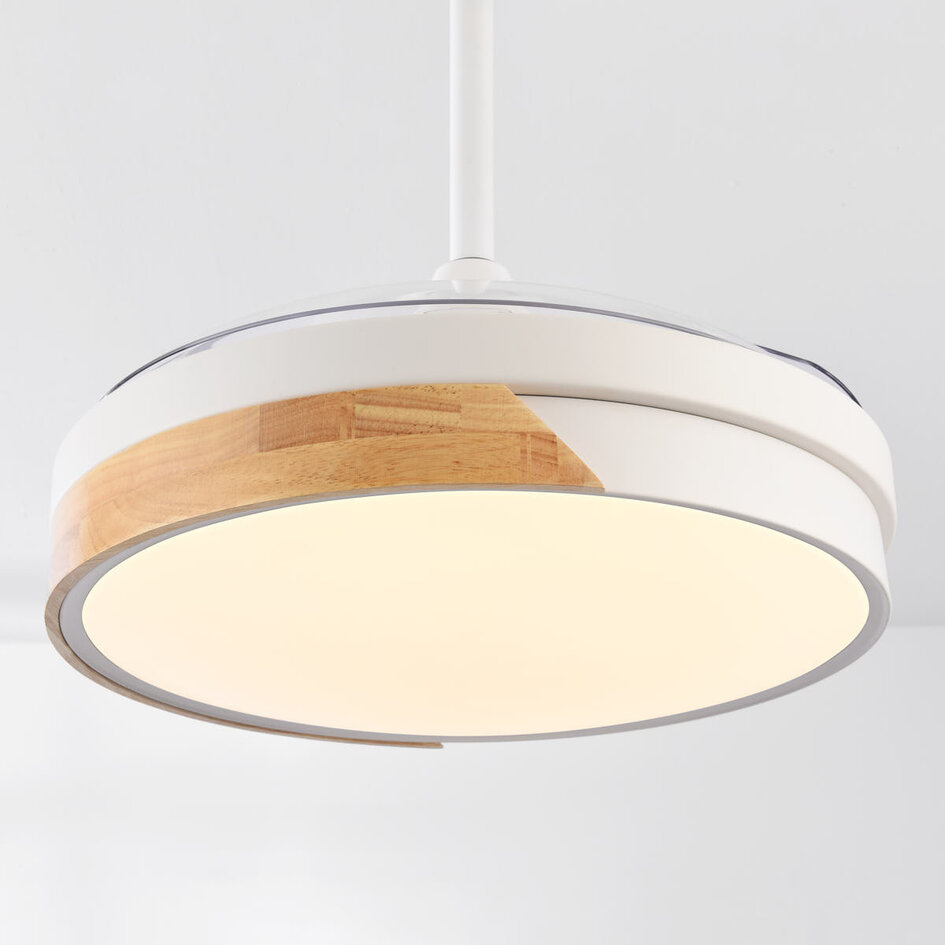 Plafondventilator met lamp en 3 uitklapbare bladen, Vjetar - wit met houtoptiek