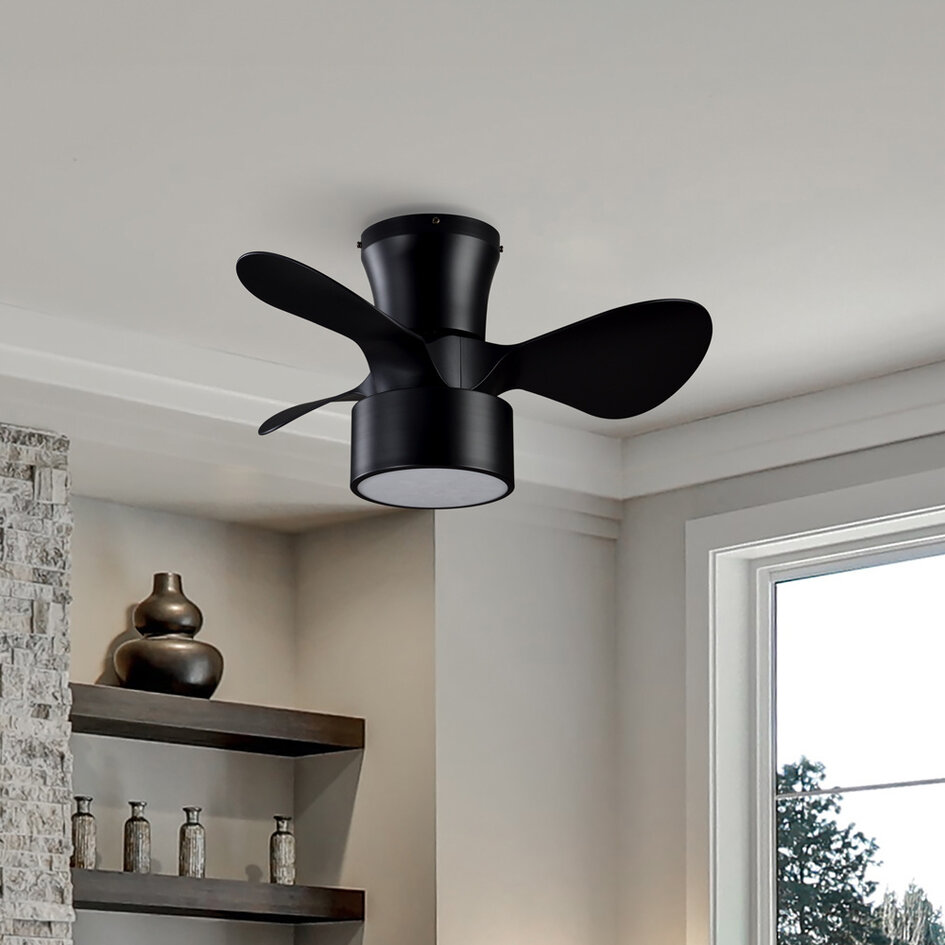 Ventilateur de plafond compact noir avec LED et télécommande - Vejas