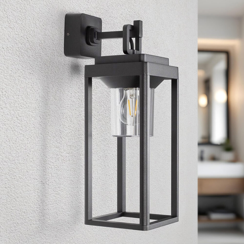 Applique 1 lumière pour salle de bain Cristiano - anthracite avec abat-jour transparent