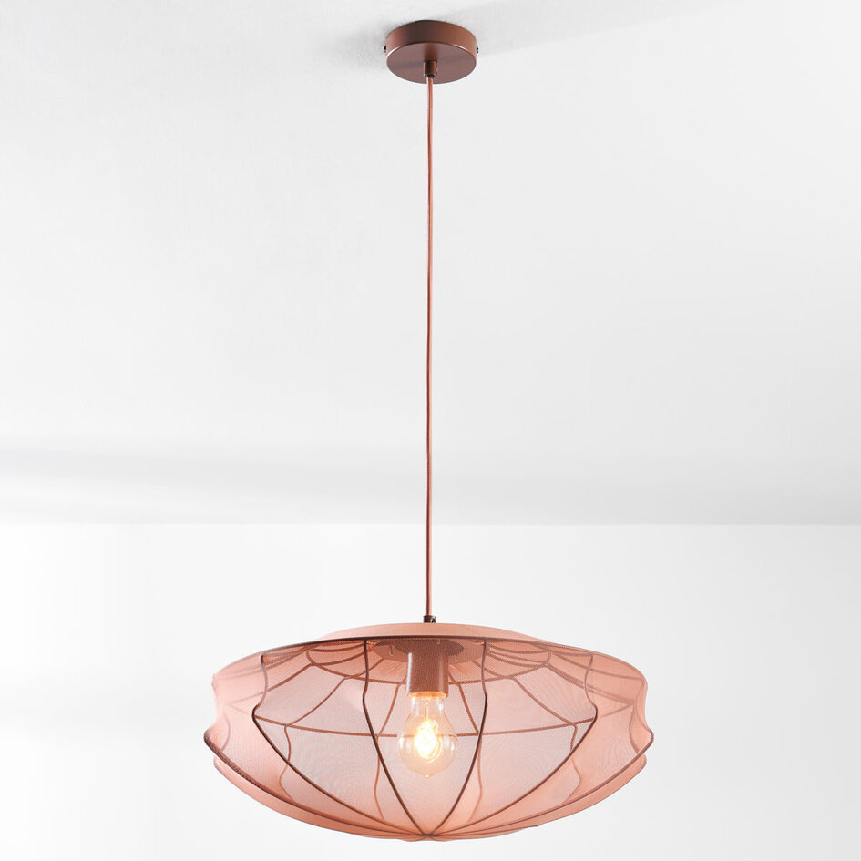 Suspension minimaliste Feronia avec abat-jour en tissu rose Ø45 cm