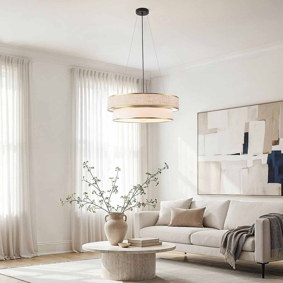 Moderne hanglamp Koysi stof met gouden afwerking