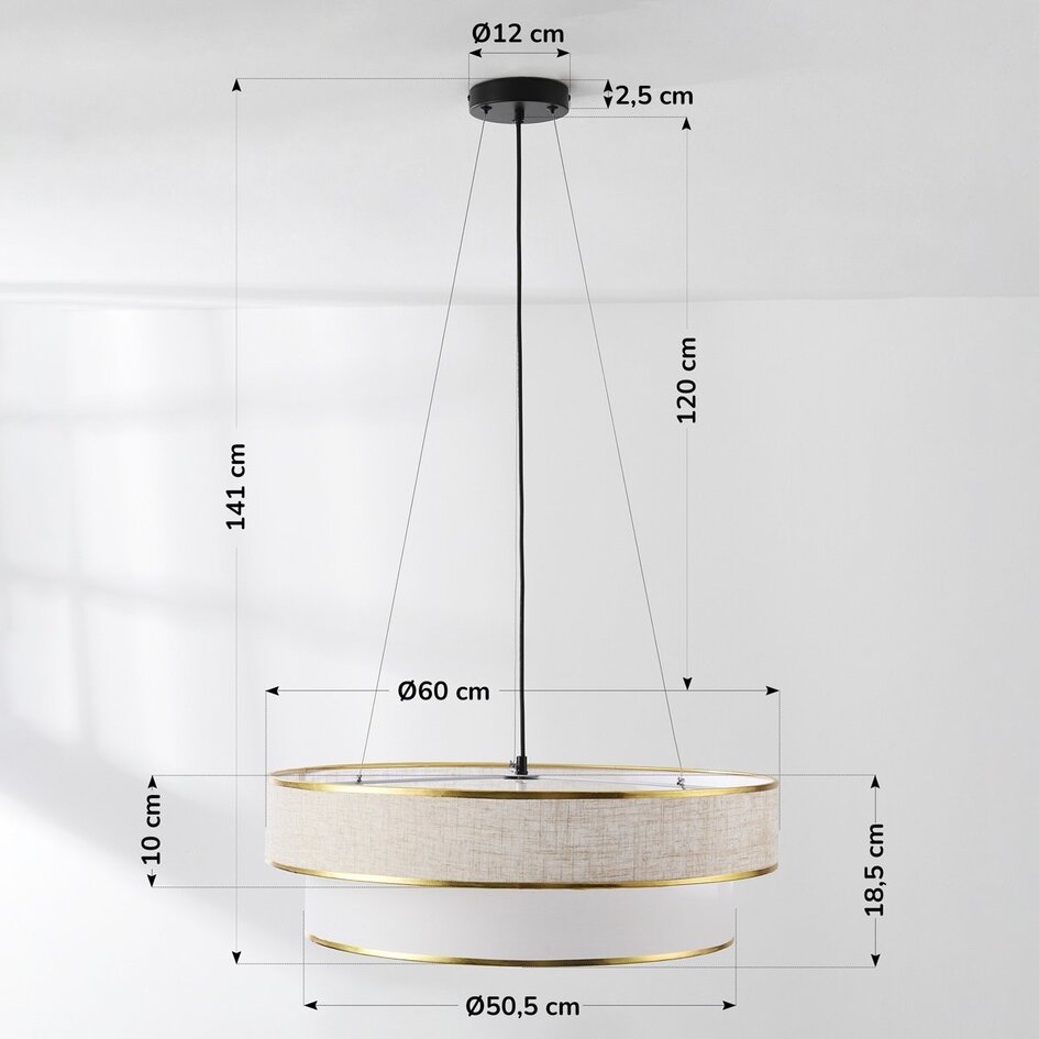 Moderne hanglamp Koysi stof met gouden afwerking