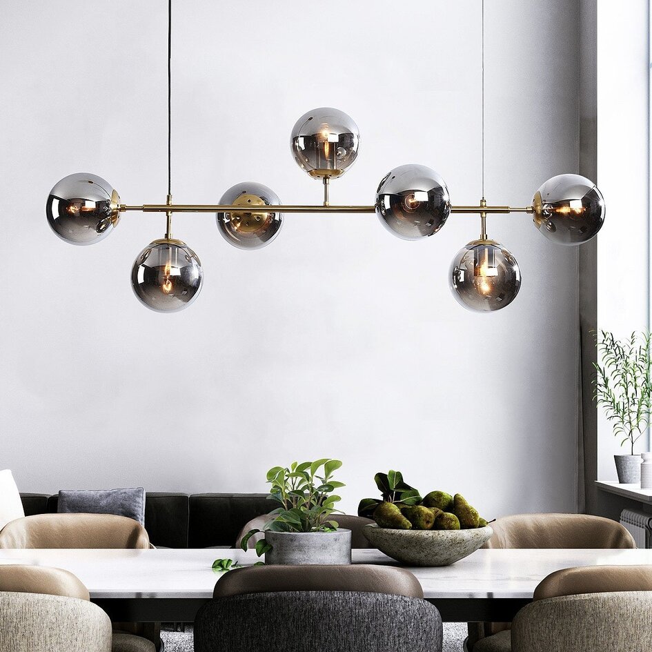 Design hanglamp Hepta met smoke glazen bollen