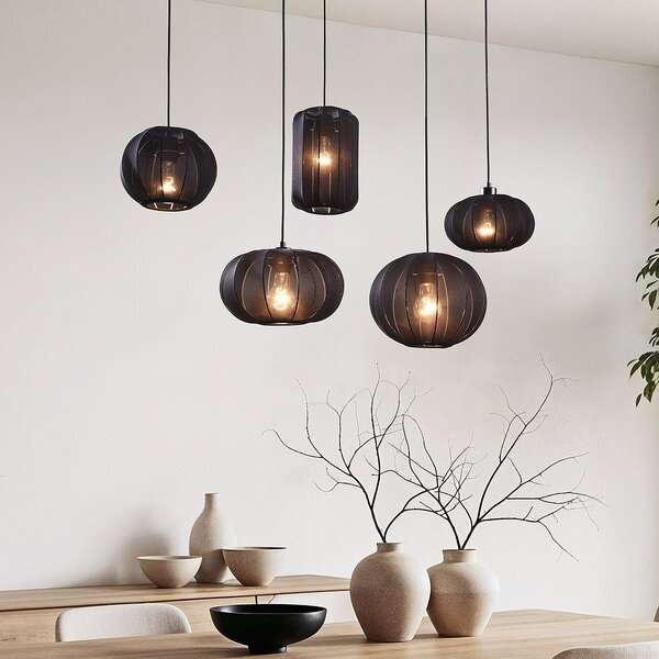 5-lichts Japandi hanglamp Karima - zwart
