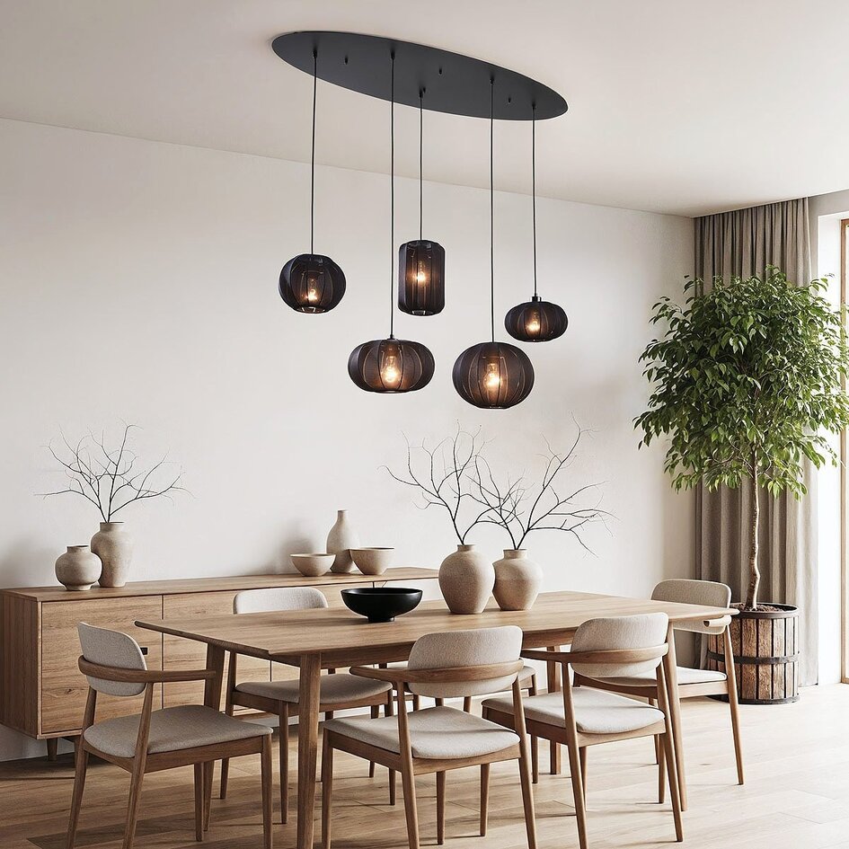 5-lichts Japandi hanglamp Karima - zwart