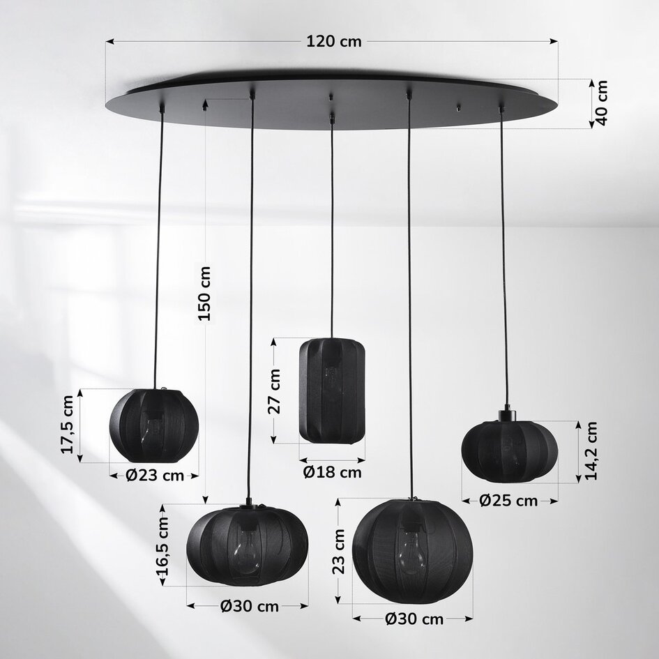 Lampe suspendue Japandi à 5 lumières Karima - noir