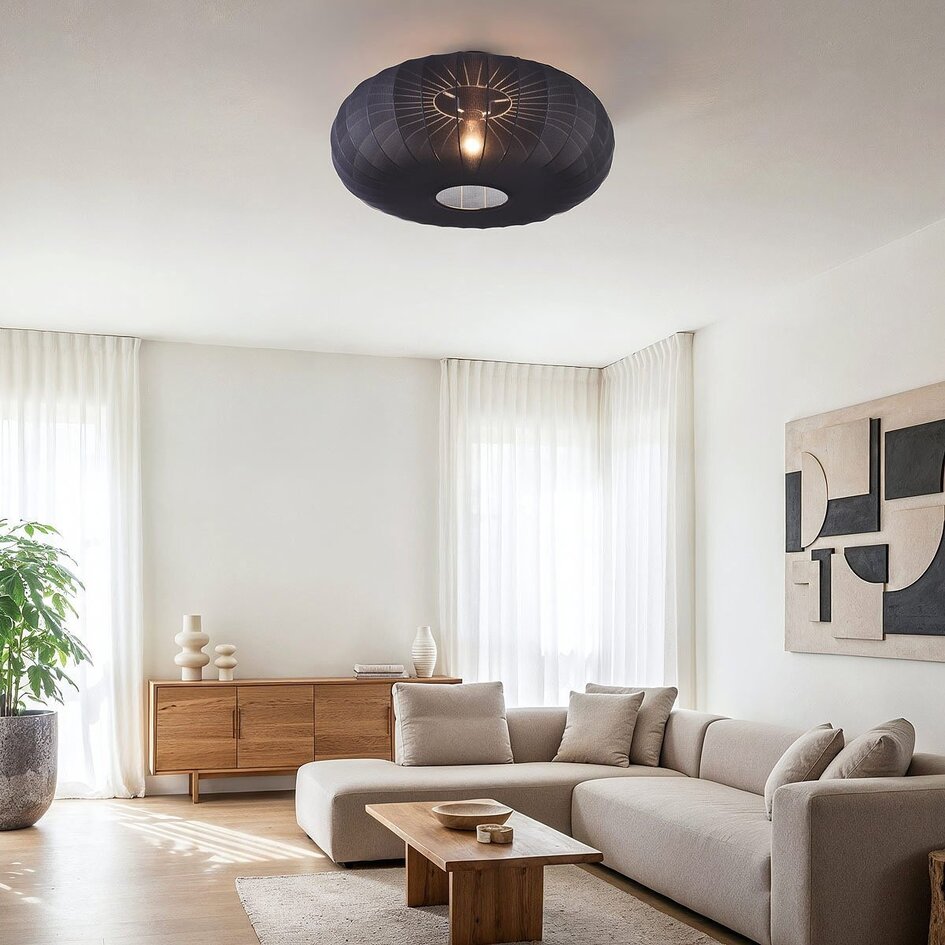 Plafonnier Japandi Celara avec abat-jour en tissu Ø70 cm