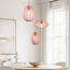 Suspension Japandi Velora 3 lumières avec abat-jour en tissu rose poudré