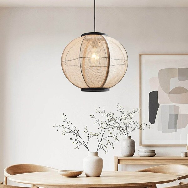 Japandi hanglamp Chairo - naturel linnen en zwart hout