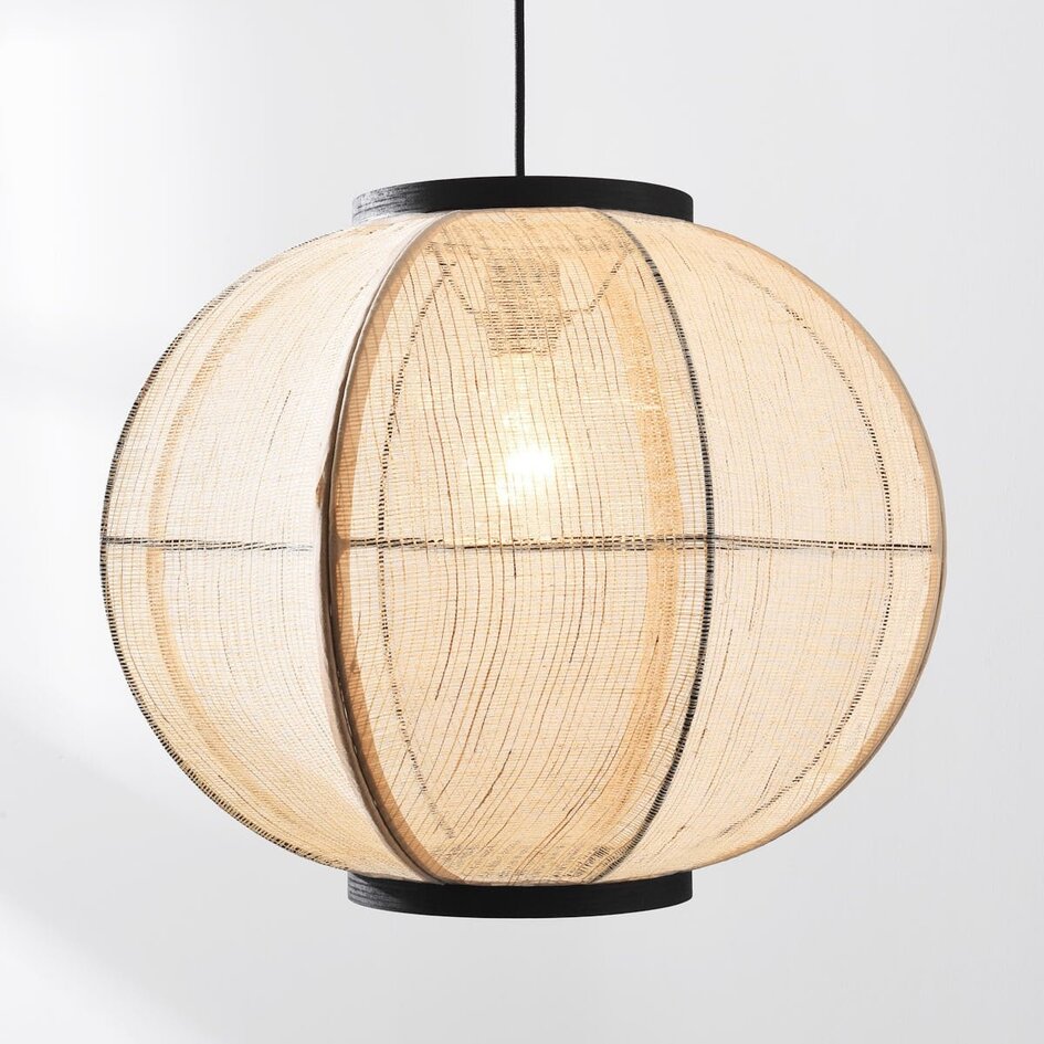 Lampe suspendue Japandi Chairo - lin naturel et bois noir