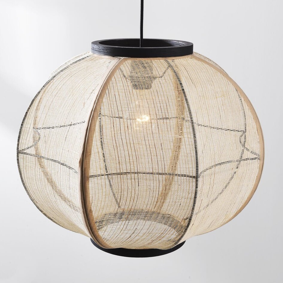 Lampe suspendue Japandi Chairo - lin naturel et bois noir