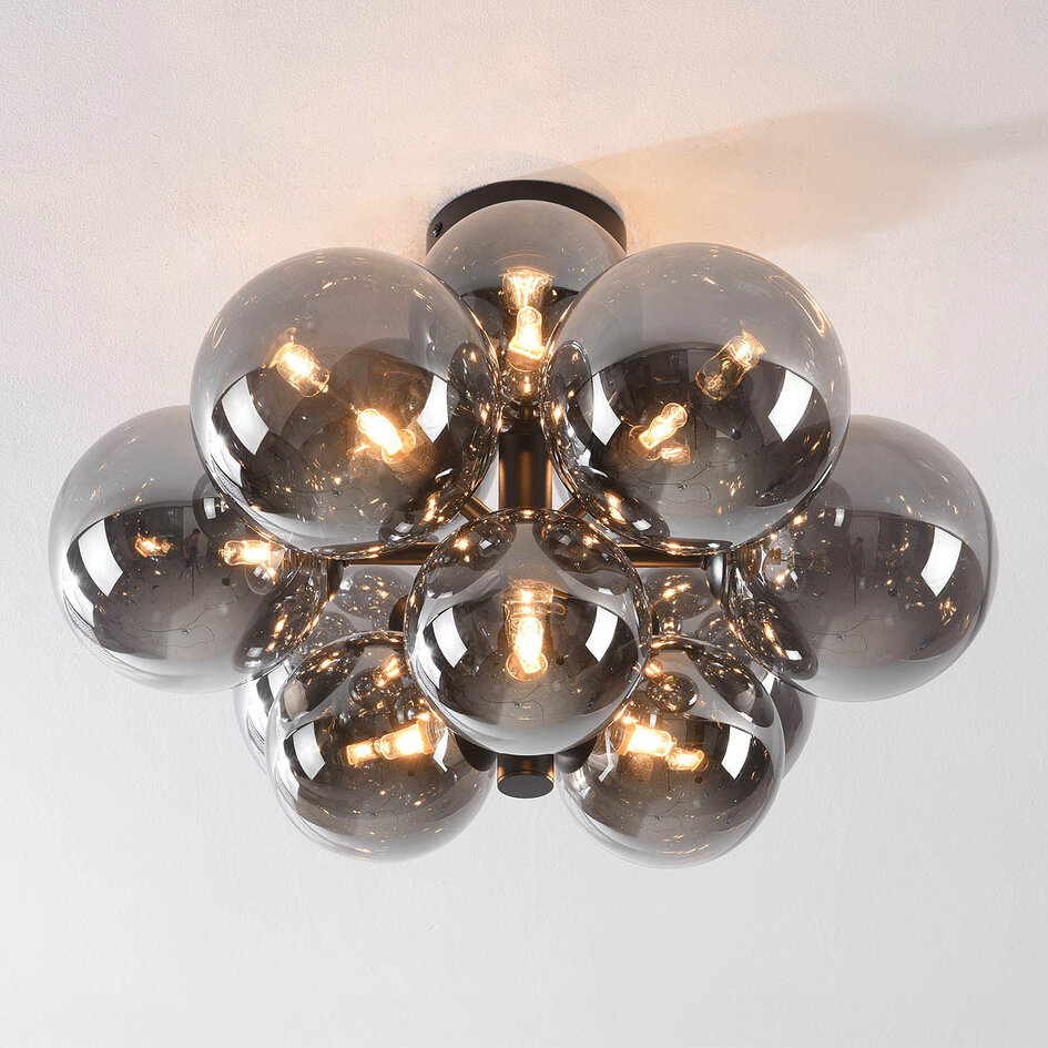 Plafondlamp Decora met rookglazen bollen - 12-lichts