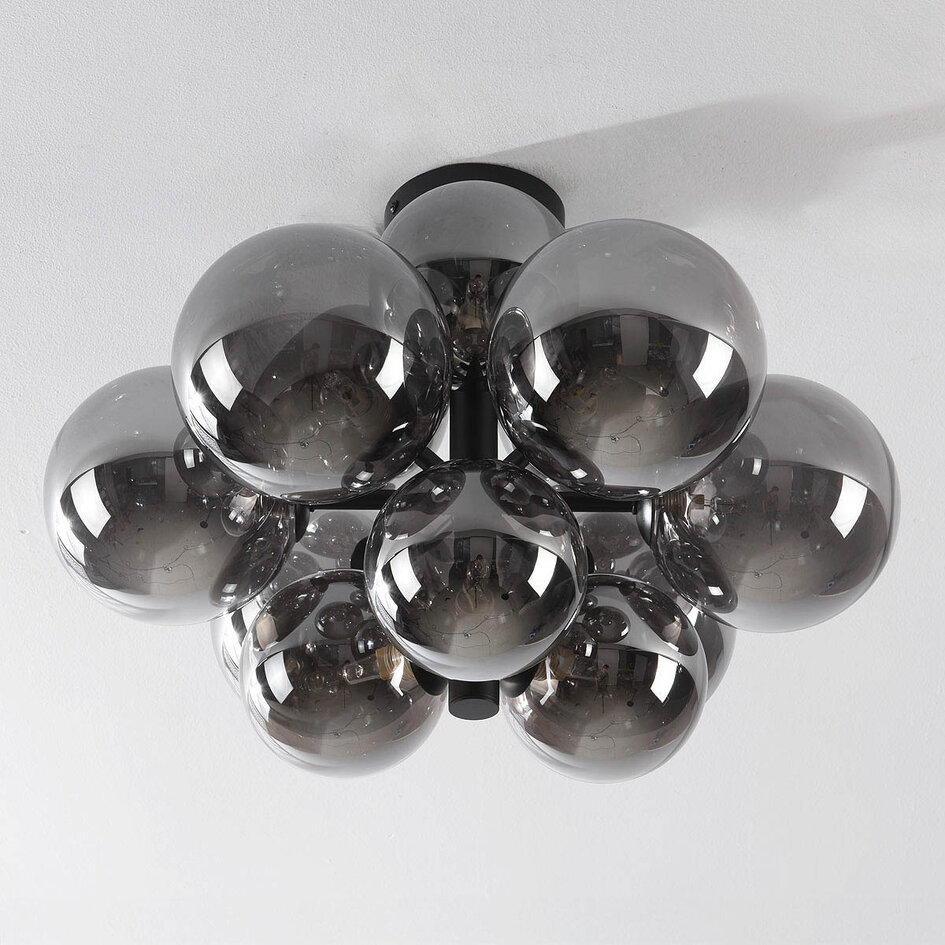 Plafonnier Decora avec boules en verre fumé - 12 lumières
