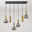 6-lichts hanglamp Doku - goud en rookglas