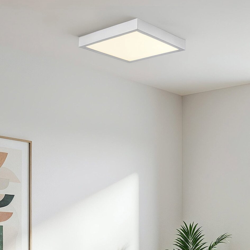 Vierkante plafondlamp met melkwitte kap en 3-staps dimbare LEDs - Joelle