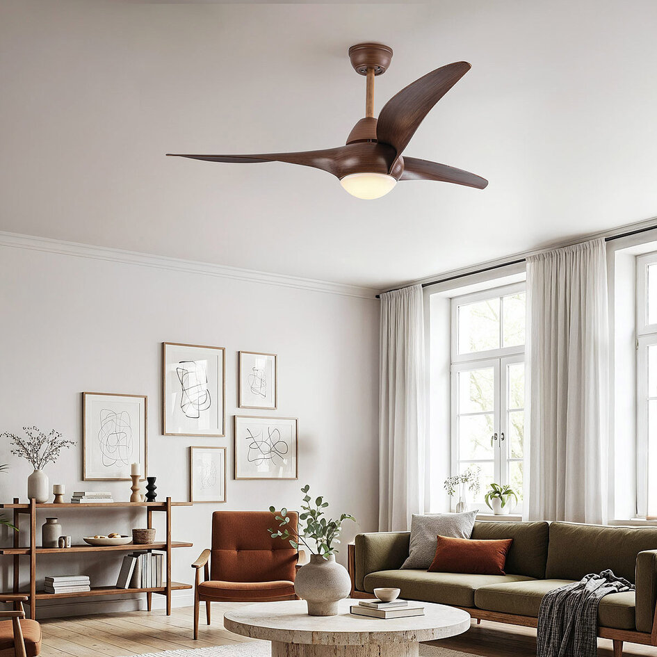 Ventilateur de plafond avec LED lumière réglable et effet bois foncé - Wieke