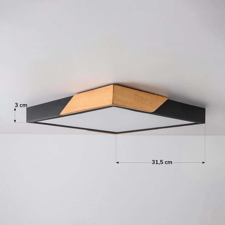 3-staps dimbare plafondlamp Meta - zwart met houten details