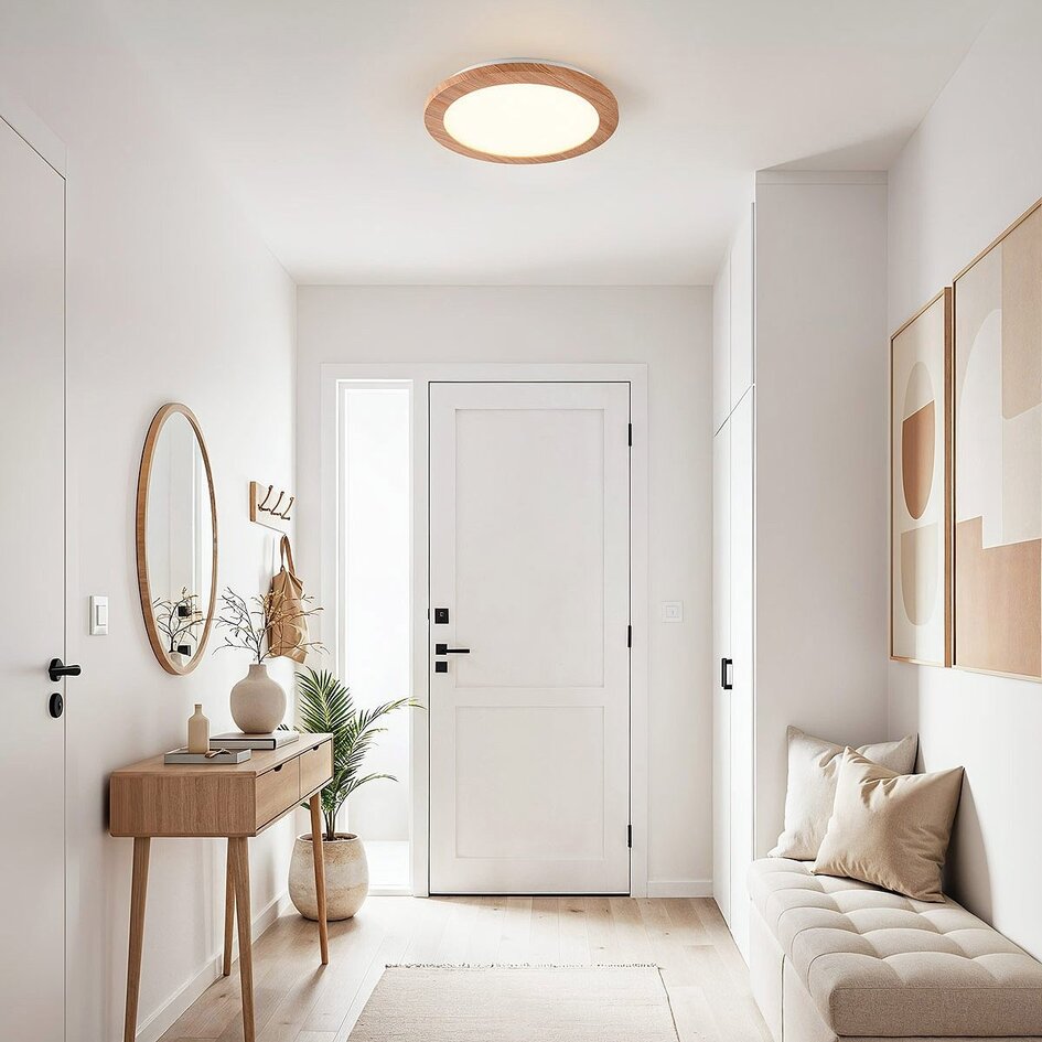 Plafonnier 3 niveaux graduable avec bord en bois - Camille