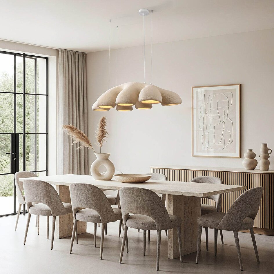 Moderne Wabi Sabi 7-lichts hanglamp Tsuyu 108 x 30 cm - zandbeige