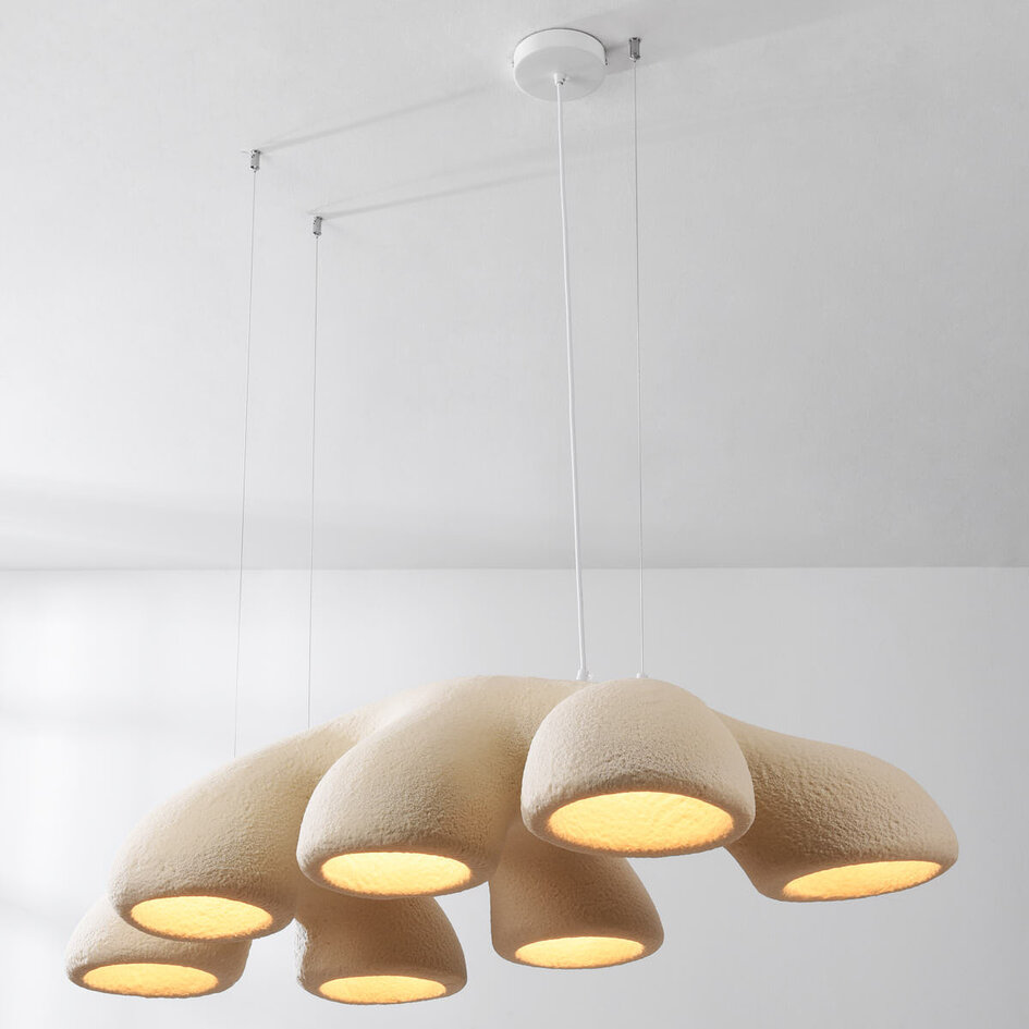Moderne Wabi Sabi 7-lichts hanglamp Tsuyu 108 x 30 cm - zandbeige