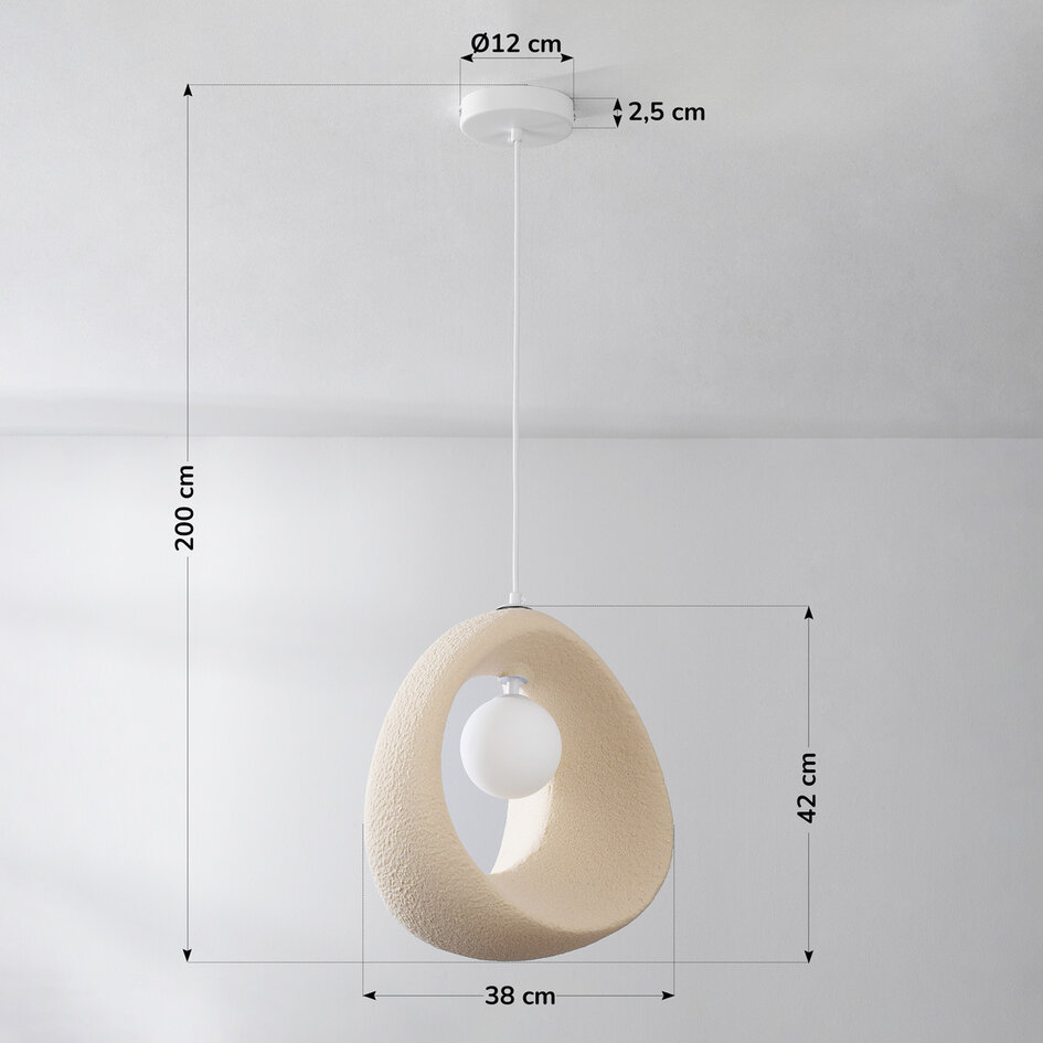 Lampe suspendue contemporaine Wabi Sabi Shio - beige sable 38 x 42 cm