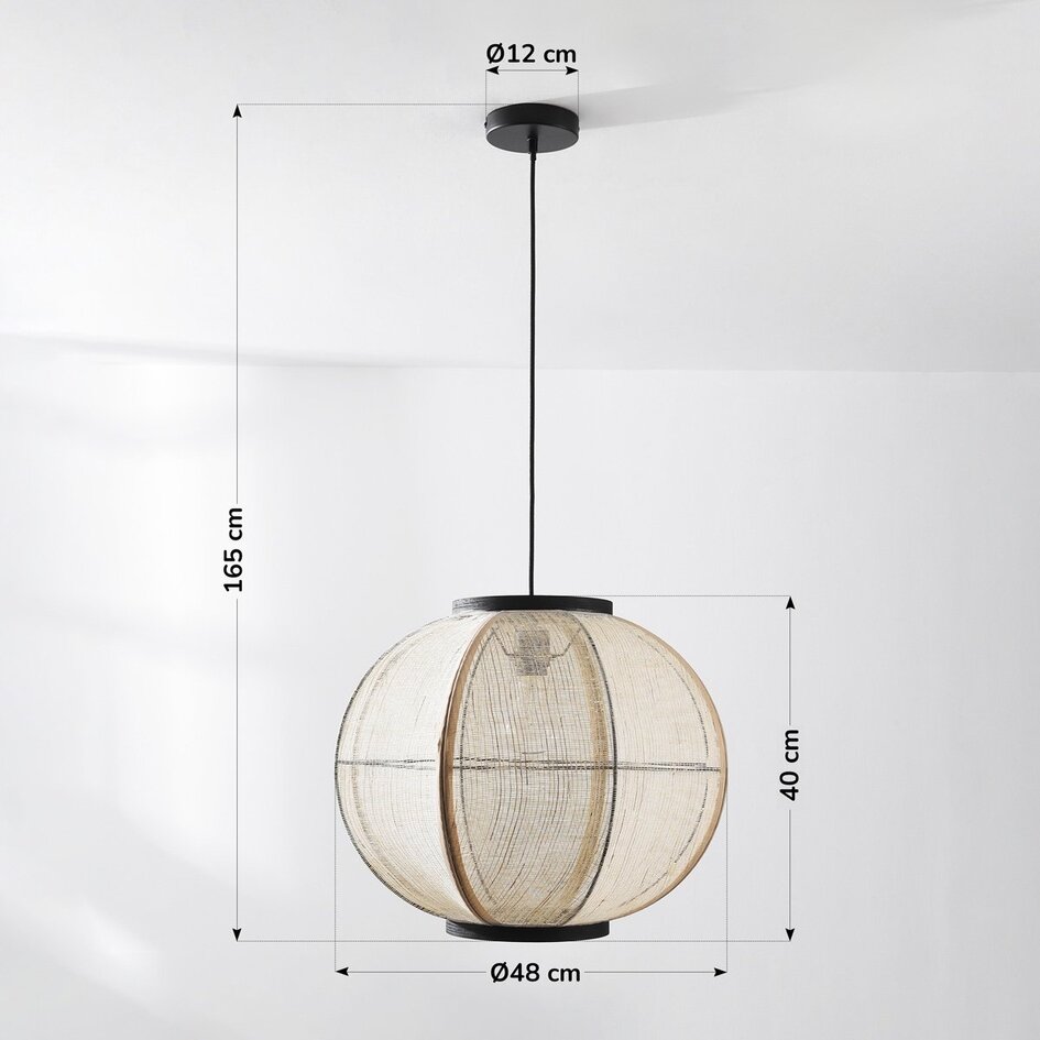 Lampe suspendue Japandi Chairo - lin naturel et bois noir