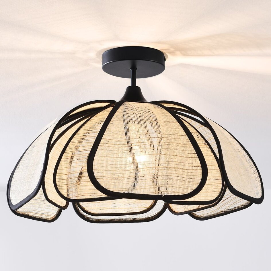 Plafonnier design Yama - lin naturel, finition noire