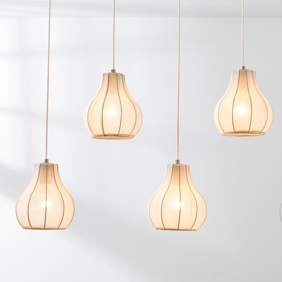 Japandi hanglamp Senji  – 5-lichts zandtaupe met linnen kappen