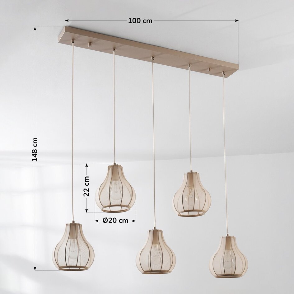 Lampe suspendue Japandi Senji - 5-light sand taupe with linen shades