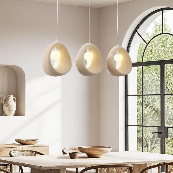 Eigentijdse Wabi Sabi hanglamp Akao met 3 lichtpunten incl. lichtbronnen - zandbeige