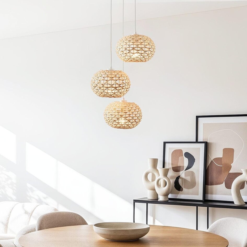3-lichts rotan hanglamp Canaba met gevlochten design