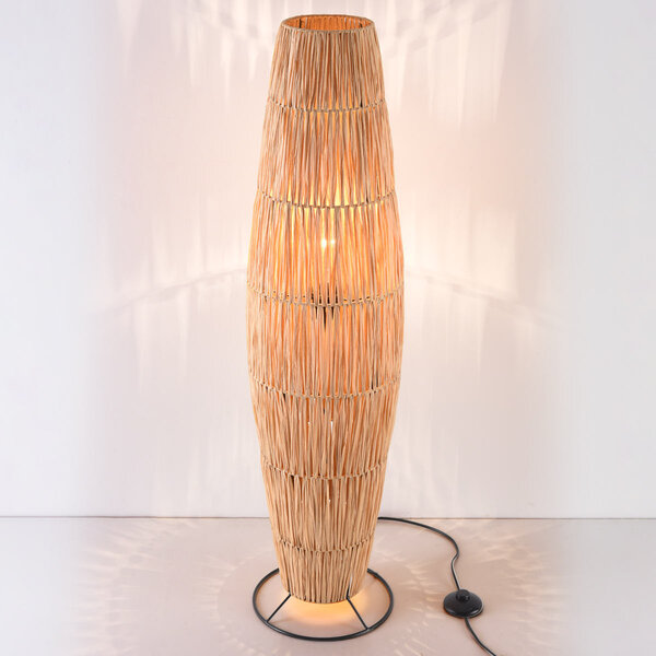 Vloerlamp Plecta – handgemaakte raffia lamp met zwarte frame 103 cm