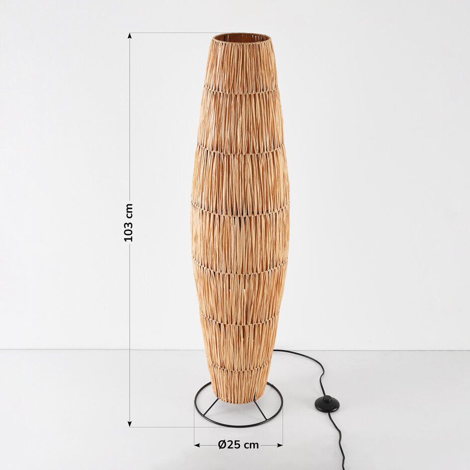 Lampadaire Plecta - lampe en raphia fait main avec cadre noir 103 cm