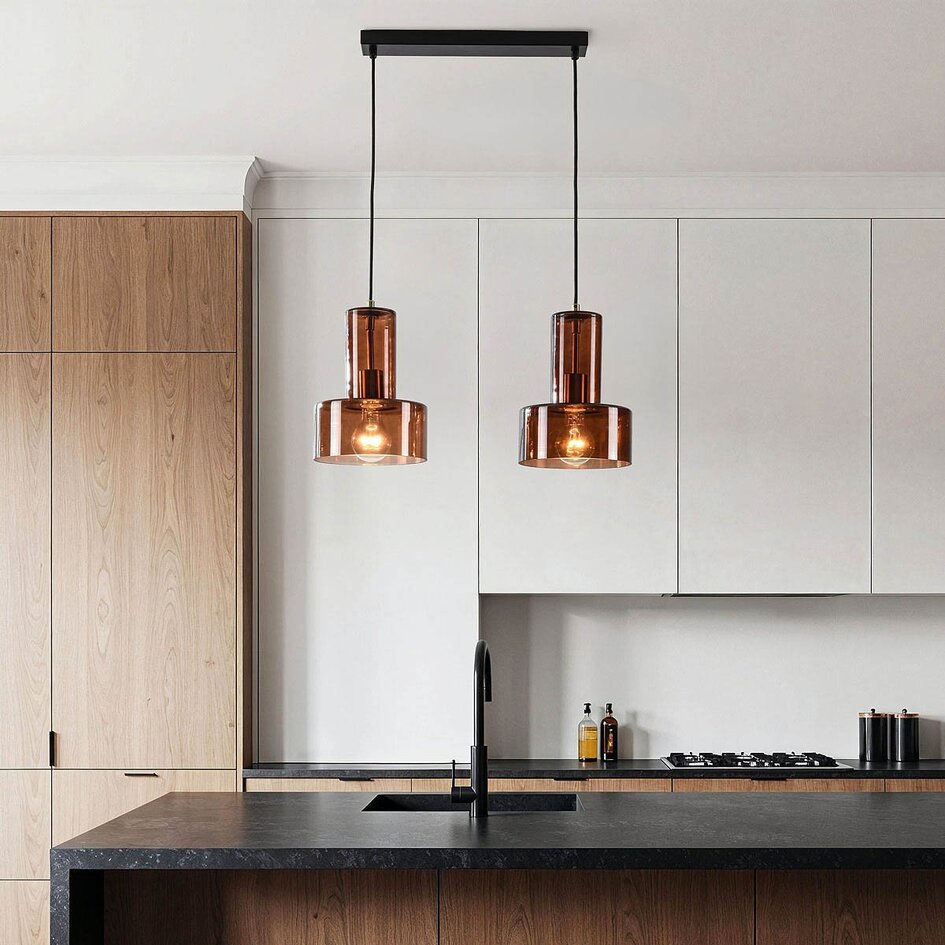 Hanglamp Talph met bruin glas, 2-lichts