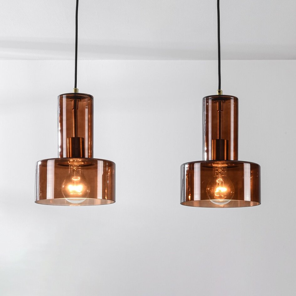 Lampe suspendue Talph avec verre brun, 2 lumières